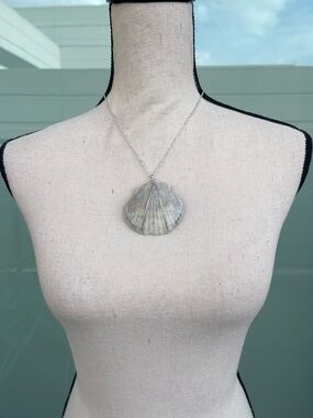 Handmade Seashell Pendant Necklace in Natural Blue Gray on a Silver Chain